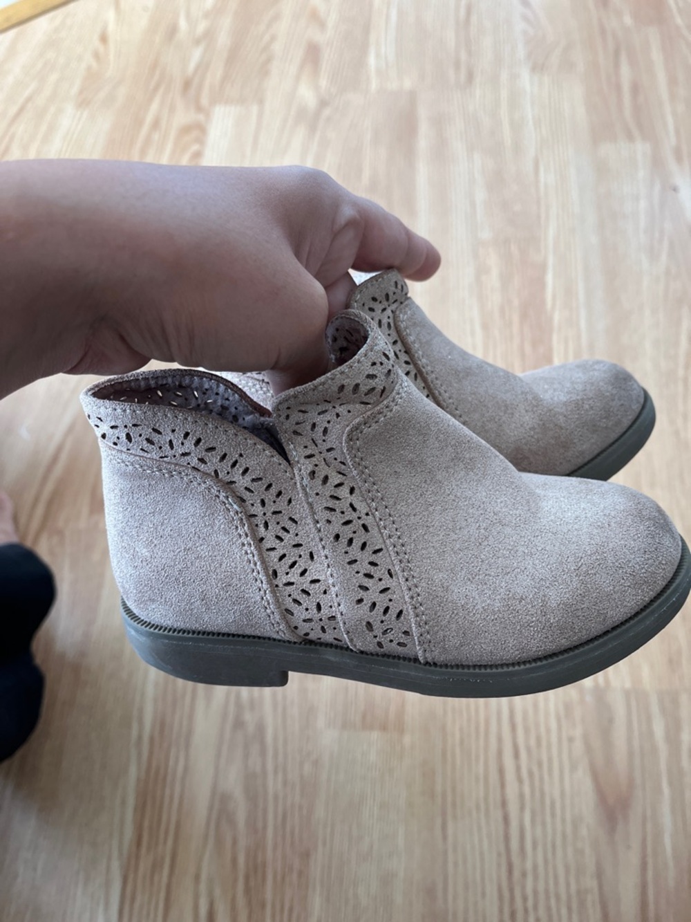 $15 = 4 pairs - Children's Suede Ankle Boots in Light Taupe - size 10